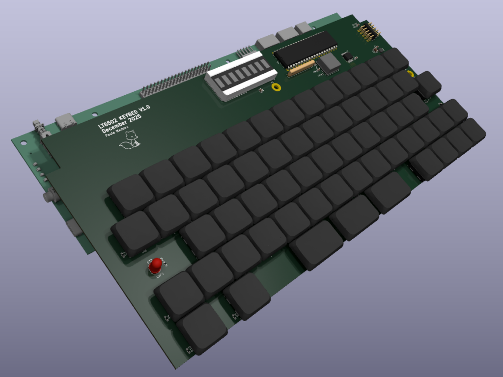 LT6502 Keyboard on top of the main board, render
